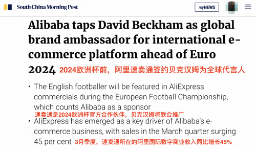 速卖通签约贝克汉姆为全球代言人